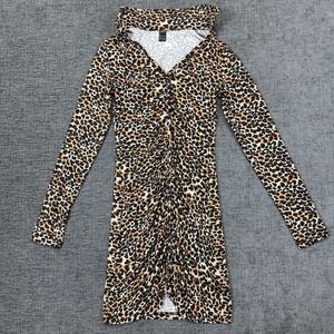 Shein Club‎ Dress Women's XS Leopard Cheetah Print Long Sleeve Collar